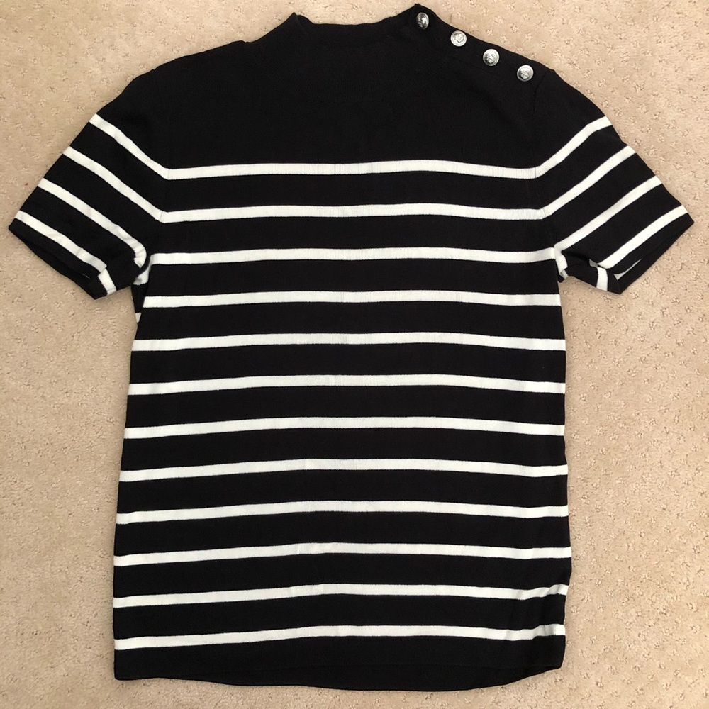 Talbots Mock Neck Short Sleeve Black Sweater